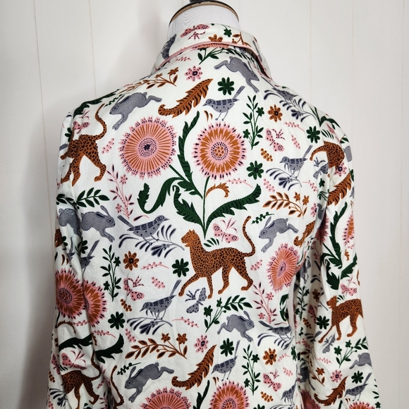 Boden Ivory Jungle Floral Print Cotton Sateen Dressing Gown / Robe Size XS - Picture 5 of 8